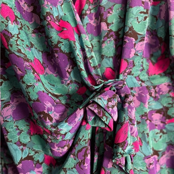 David Mitchell Vintage Cinched Waist Floral Dress w/ Shoulder Pads - Picture 5 of 7